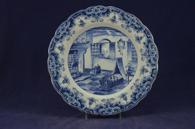 Delfts blauw geboortebord wiegje klok, geboortetegel, Birth Plate, Geburtsteller, Plat de naissance